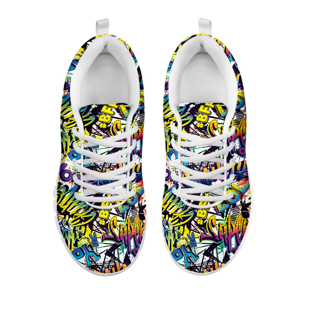 Graffiti Text Pattern Print White Sneakers