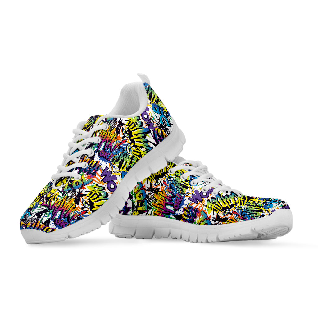 Graffiti Text Pattern Print White Sneakers
