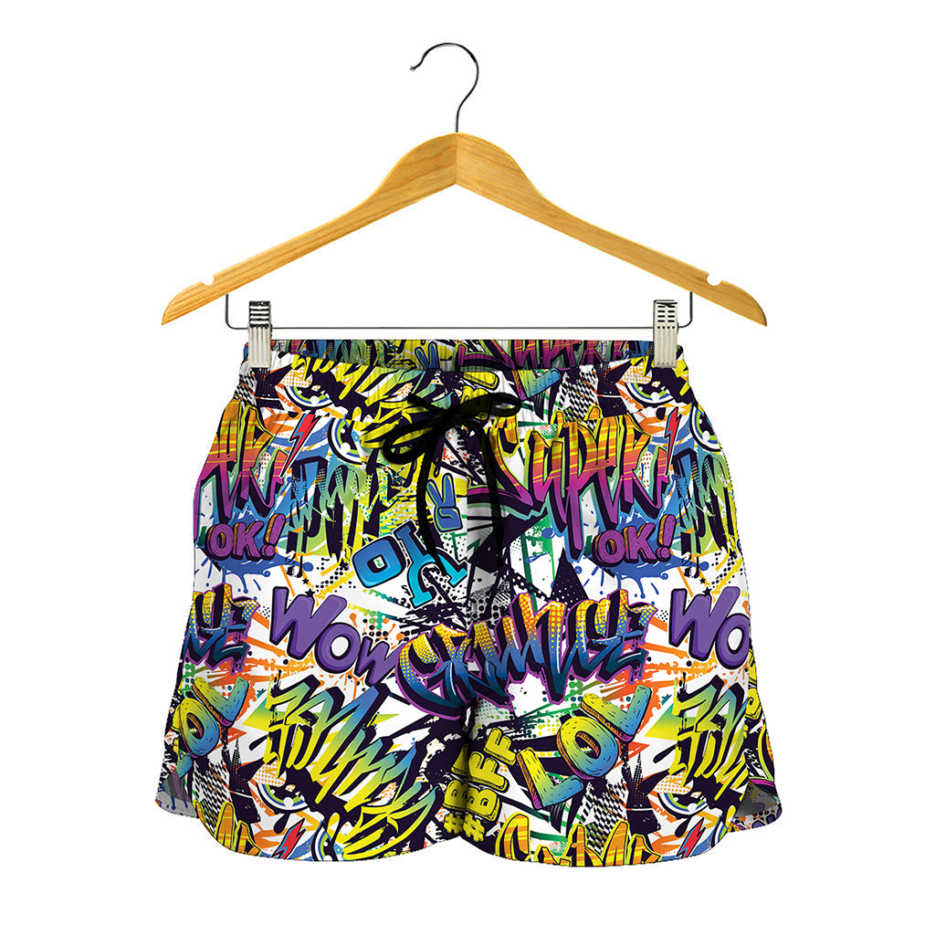 Graffiti Text Pattern Print Women's Shorts