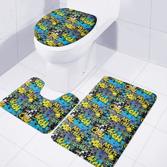 Graffiti Wall Print 3 Piece Bath Mat Set