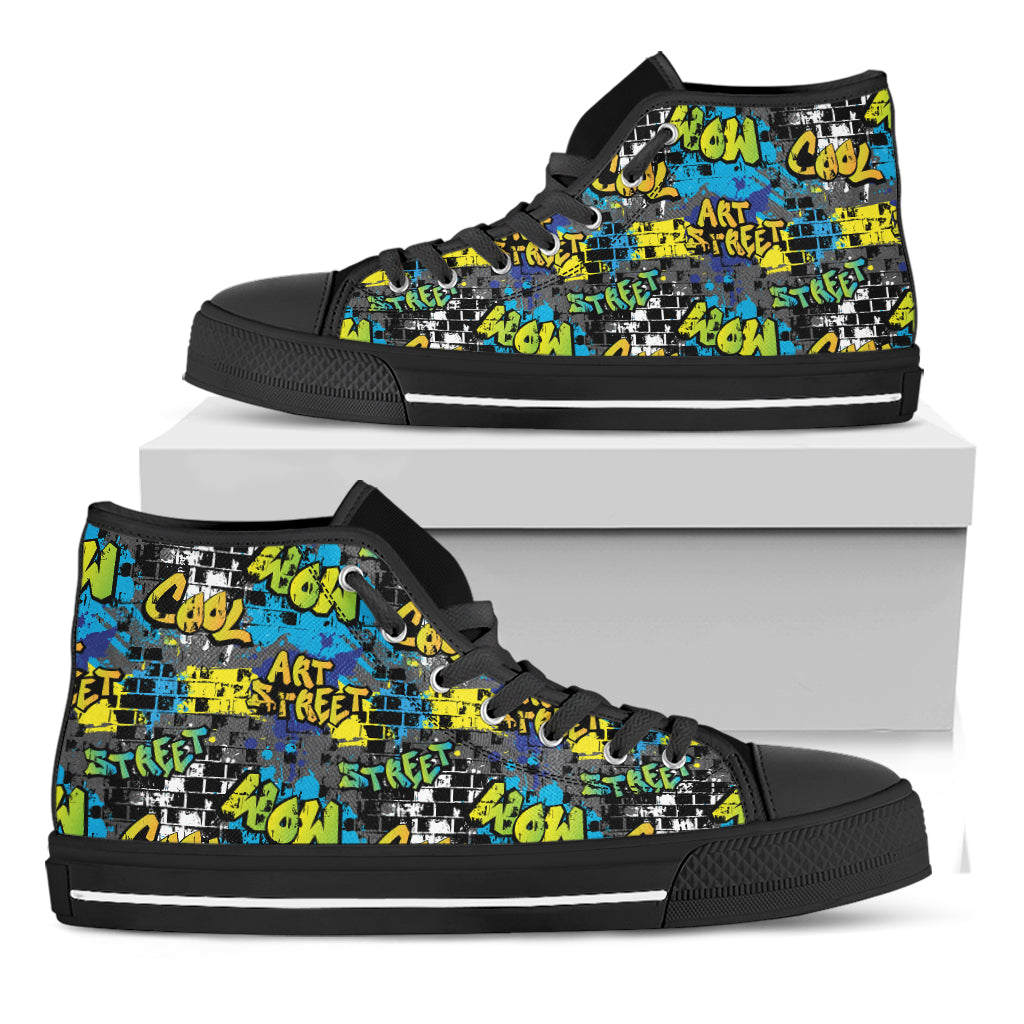 Graffiti Wall Print Black High Top Shoes