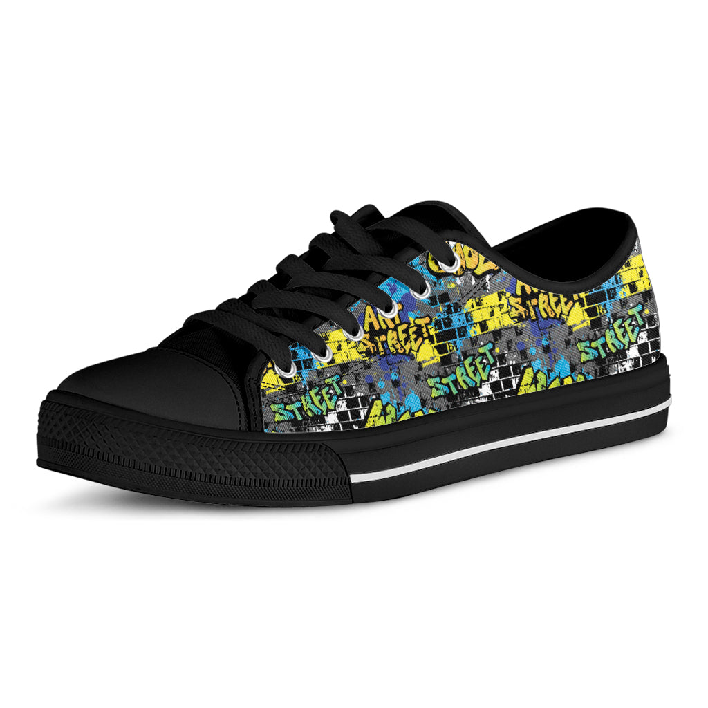 Graffiti Wall Print Black Low Top Shoes