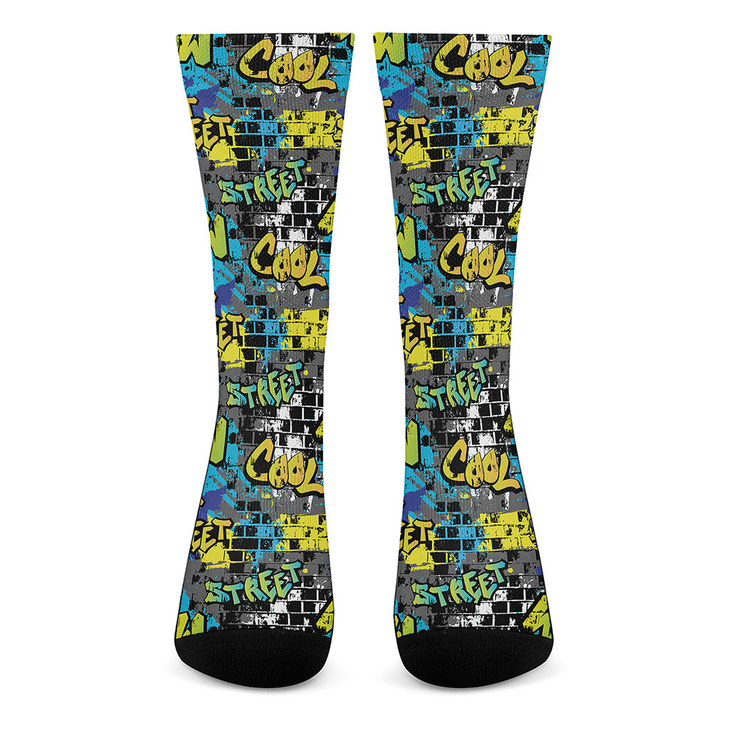Graffiti Wall Print Crew Socks