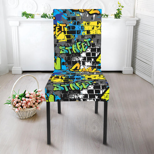 Graffiti Wall Print Dining Chair Slipcover
