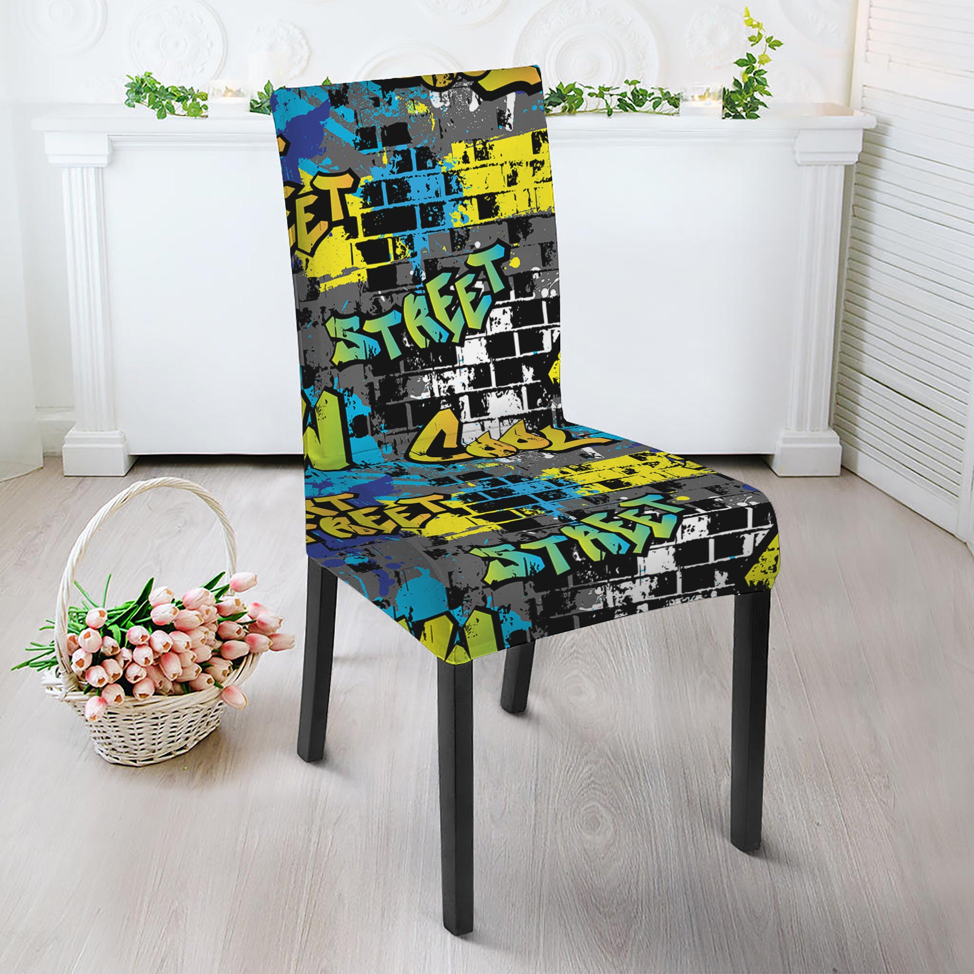 Graffiti Wall Print Dining Chair Slipcover