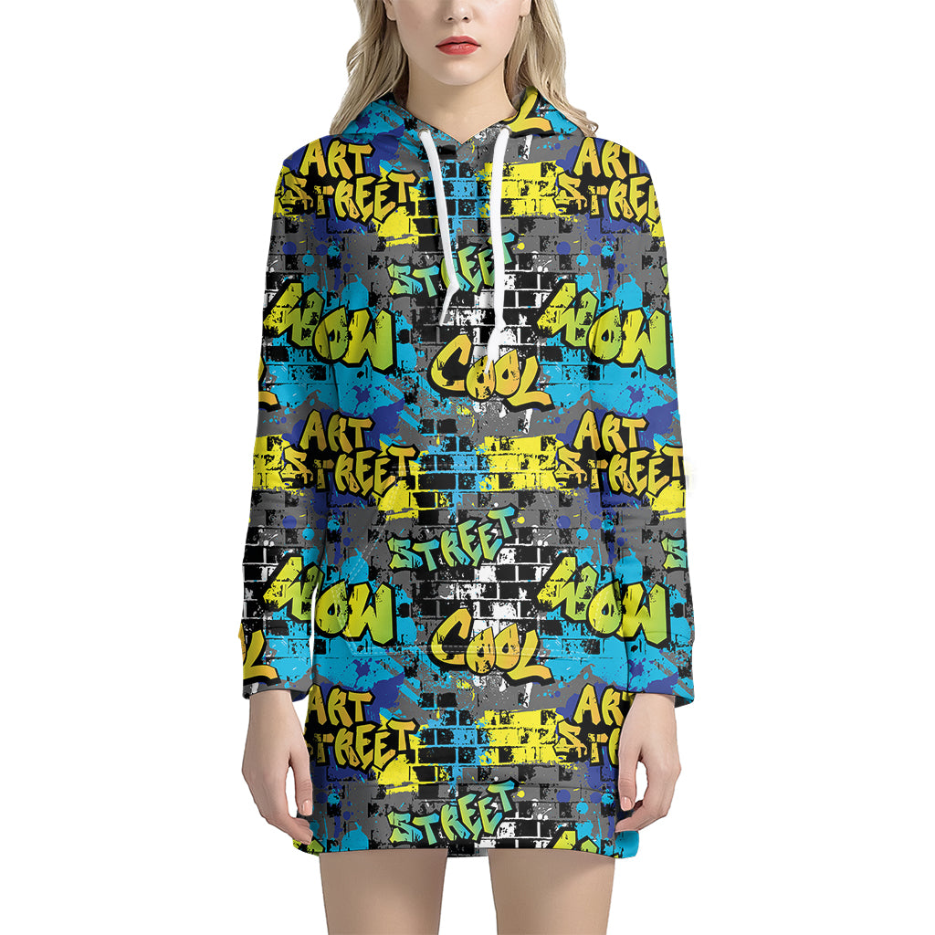 Graffiti Wall Print Hoodie Dress