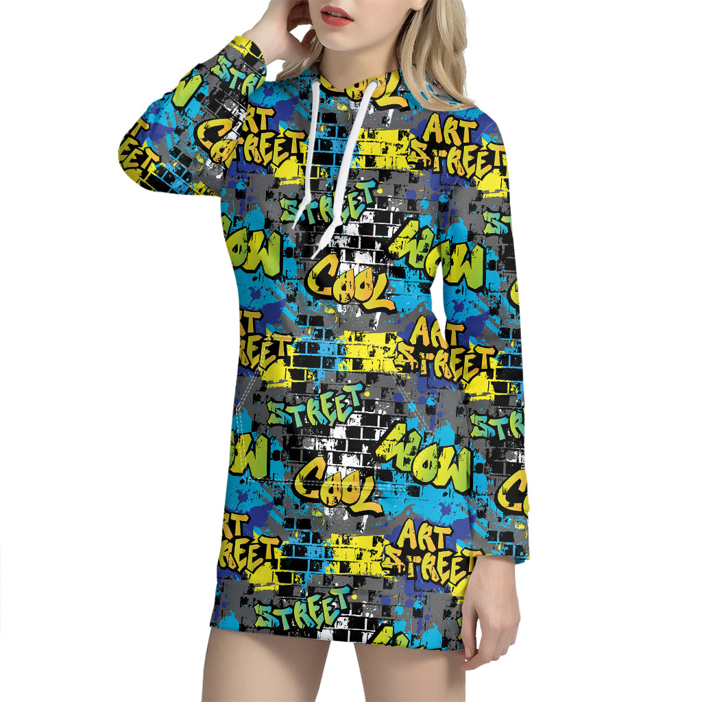 Graffiti Wall Print Hoodie Dress