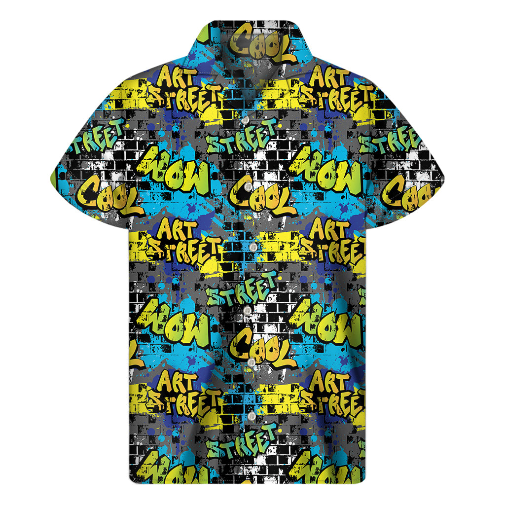 Graffiti Wall Print Men's Short Sleeve Shirt