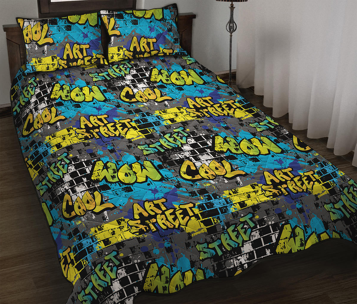 Graffiti Wall Print Quilt Bed Set
