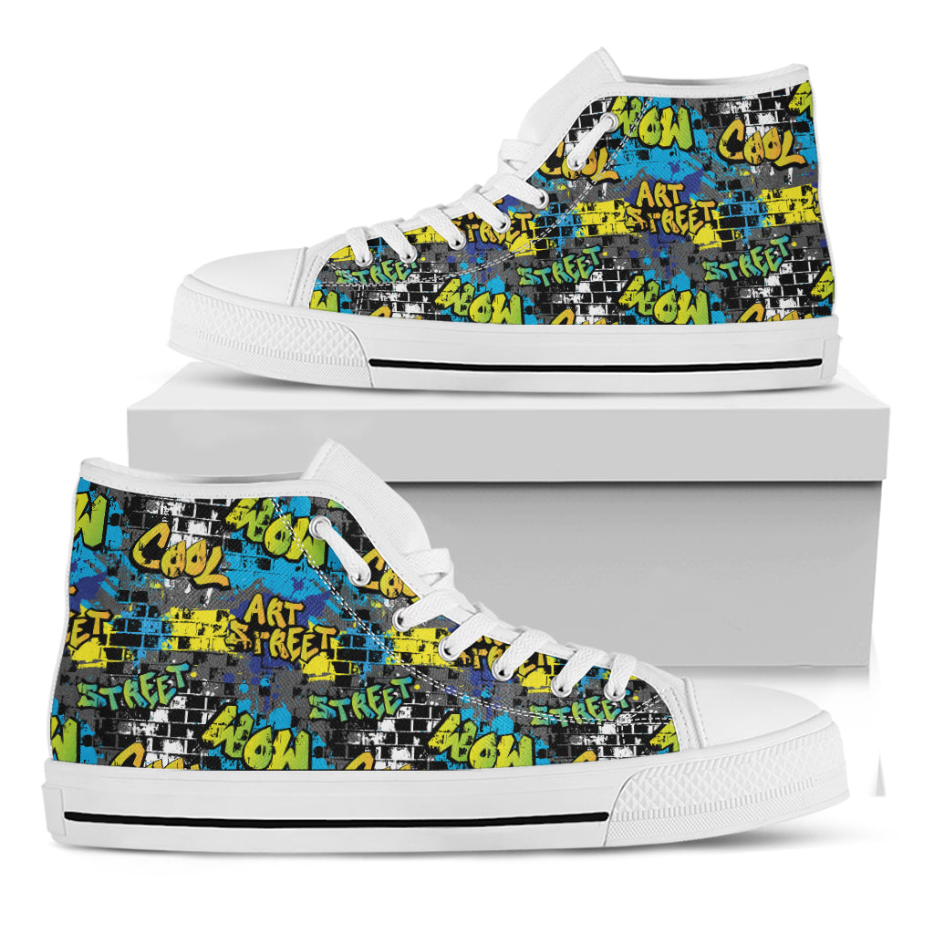 Graffiti Wall Print White High Top Shoes