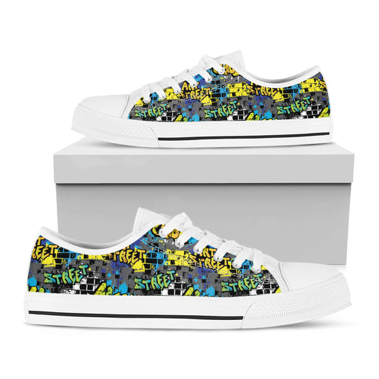 Graffiti Wall Print White Low Top Shoes