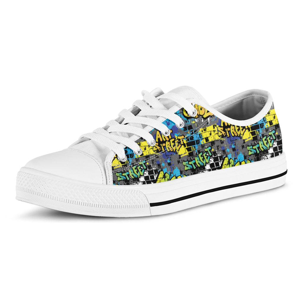 Graffiti Wall Print White Low Top Shoes