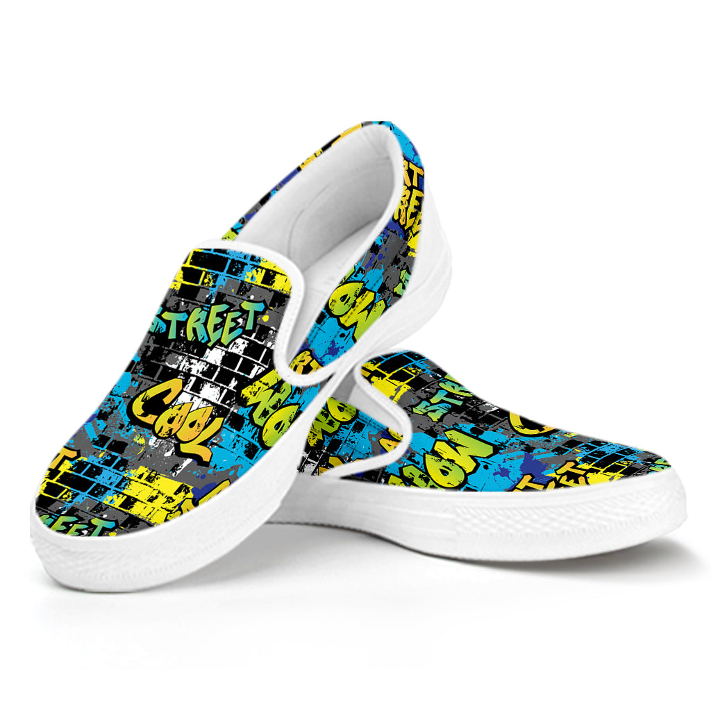 Graffiti Wall Print White Slip On Shoes