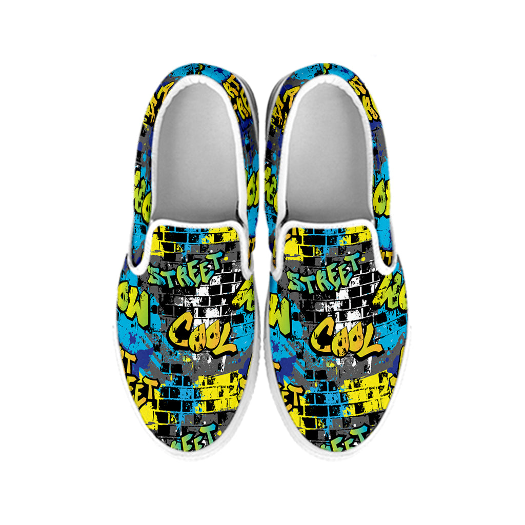 Graffiti Wall Print White Slip On Shoes