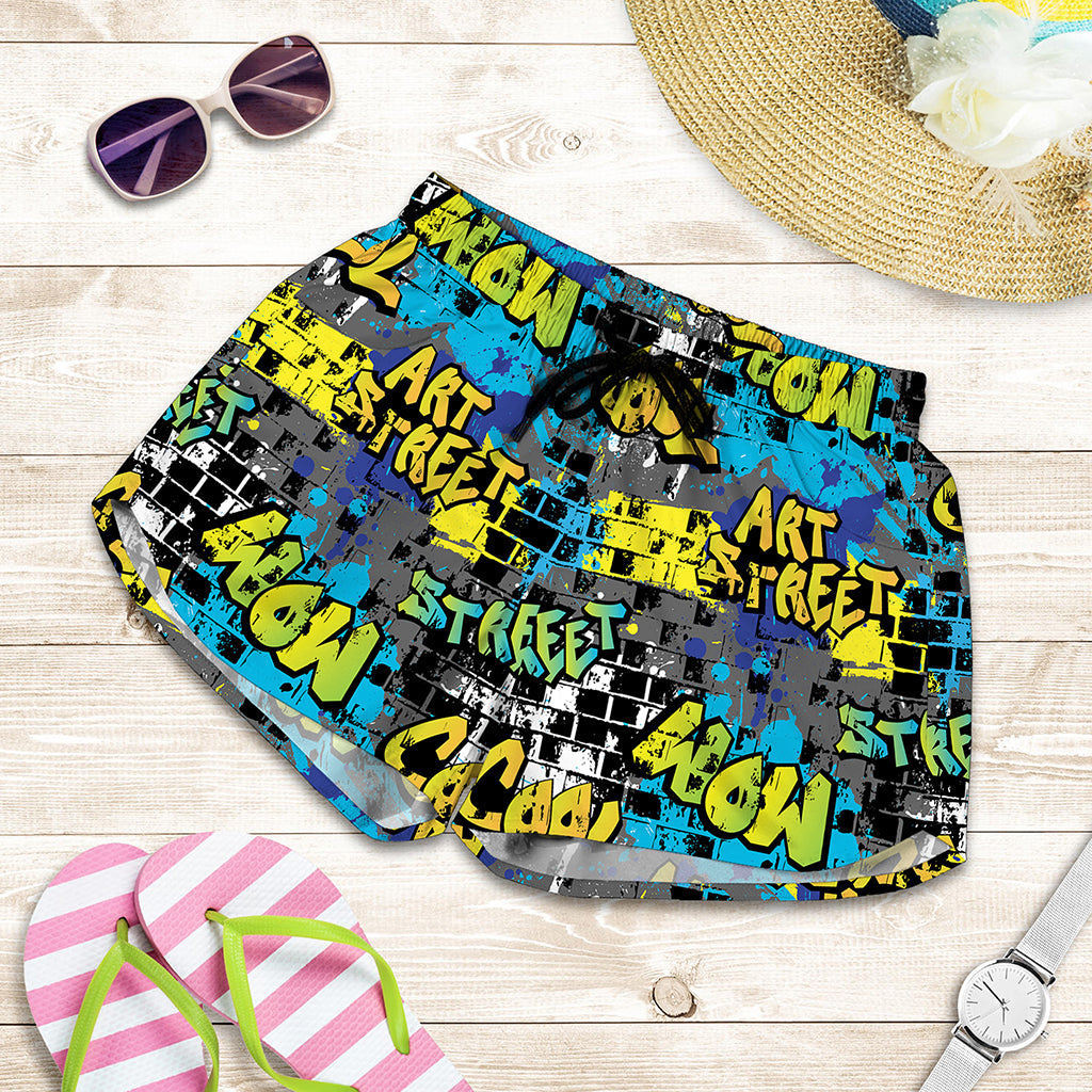 Graffiti Wall Print Women's Shorts