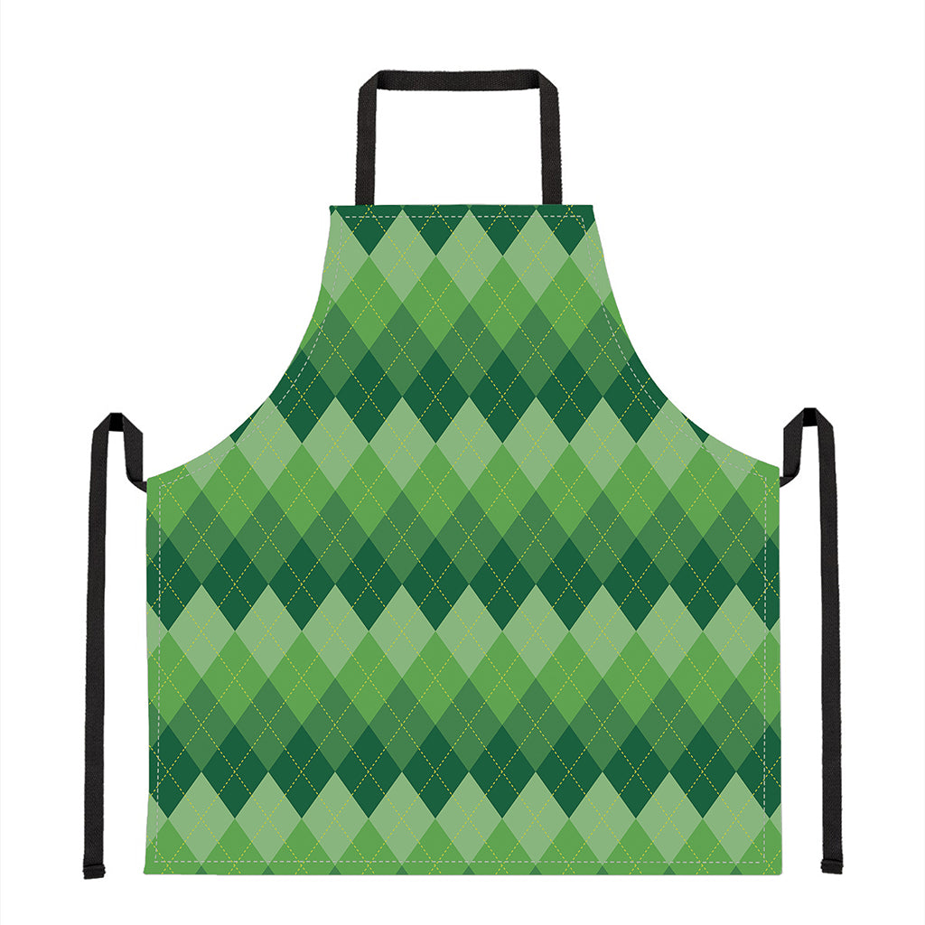 Grass Green Argyle Pattern Print Apron