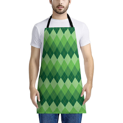 Grass Green Argyle Pattern Print Apron