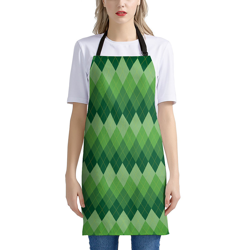 Grass Green Argyle Pattern Print Apron