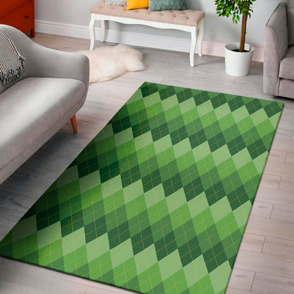 Grass Green Argyle Pattern Print Area Rug