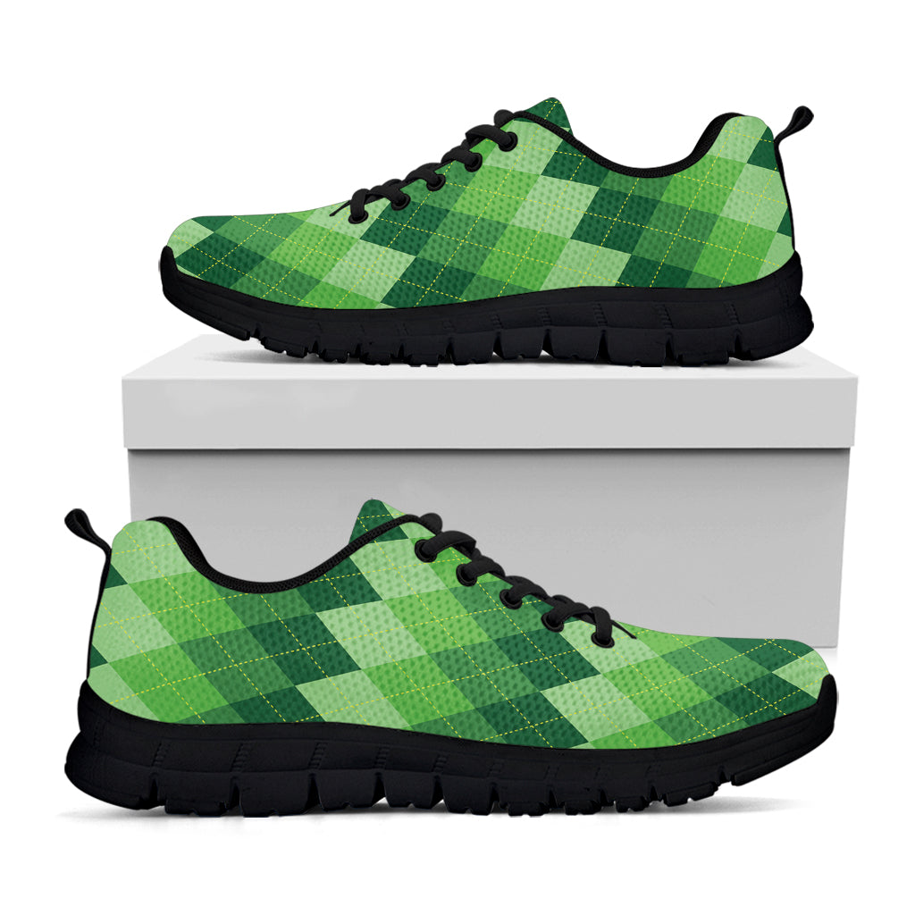 Grass Green Argyle Pattern Print Black Sneakers