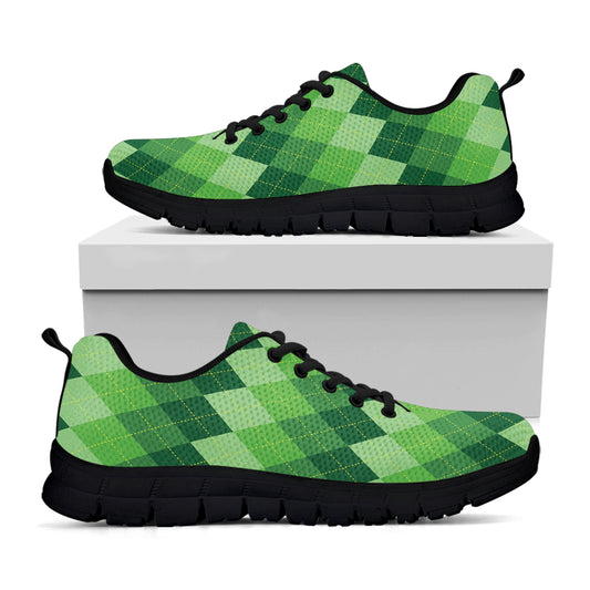 Grass Green Argyle Pattern Print Black Sneakers