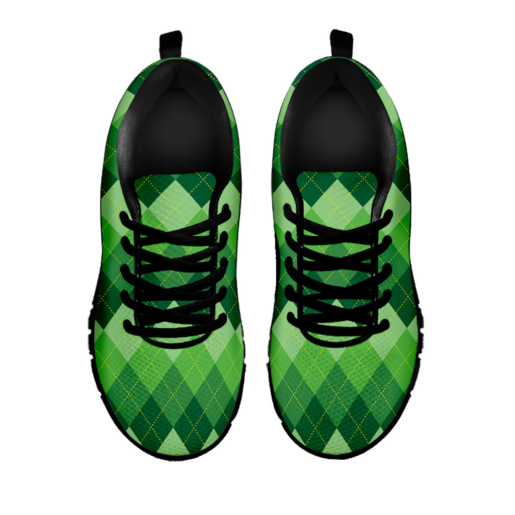 Grass Green Argyle Pattern Print Black Sneakers