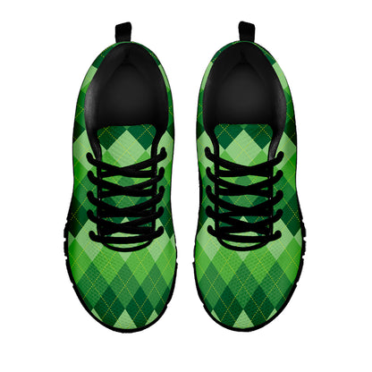 Grass Green Argyle Pattern Print Black Sneakers