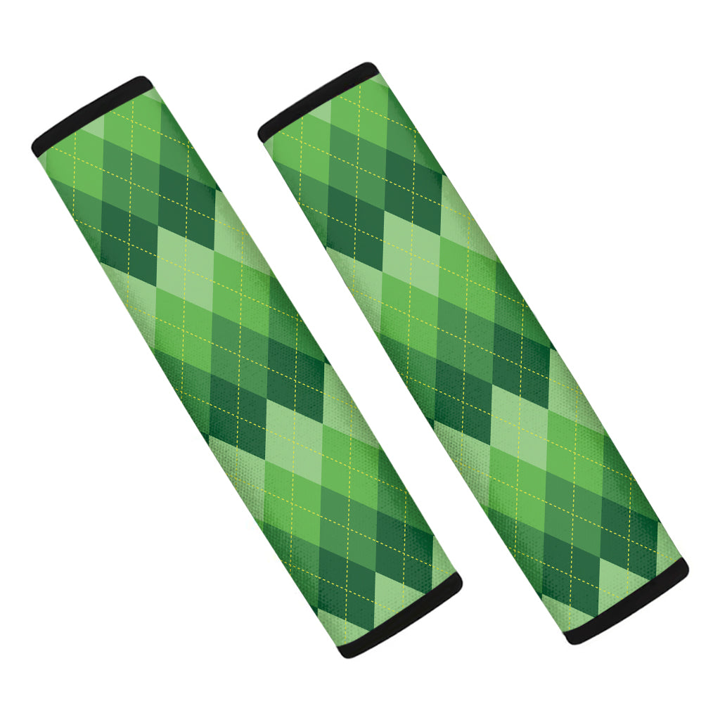 Grass Green Argyle Pattern Print Car Seat Belt Covers