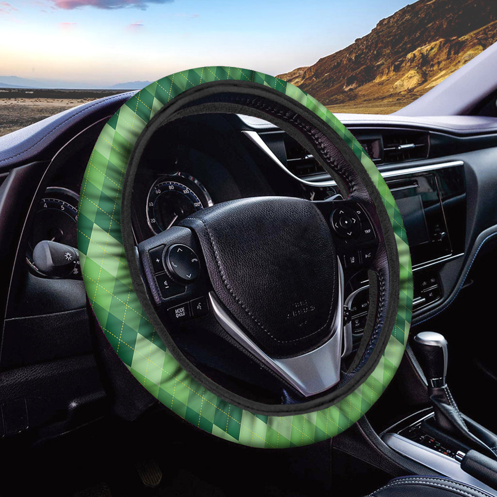 Grass Green Argyle Pattern Print Car Steering Wheel Cover