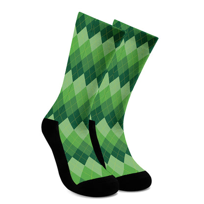 Grass Green Argyle Pattern Print Crew Socks