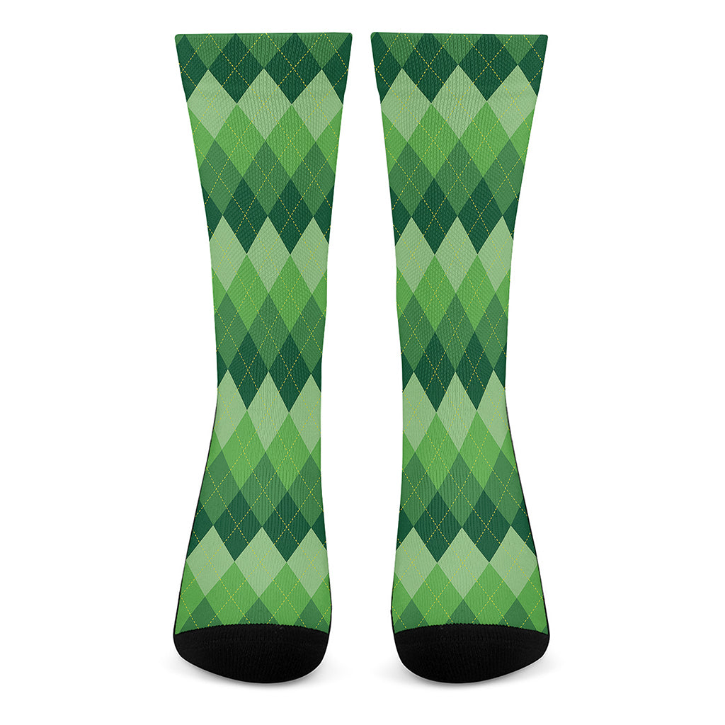 Grass Green Argyle Pattern Print Crew Socks