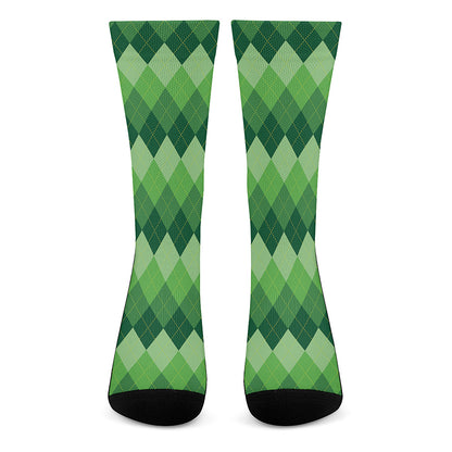 Grass Green Argyle Pattern Print Crew Socks