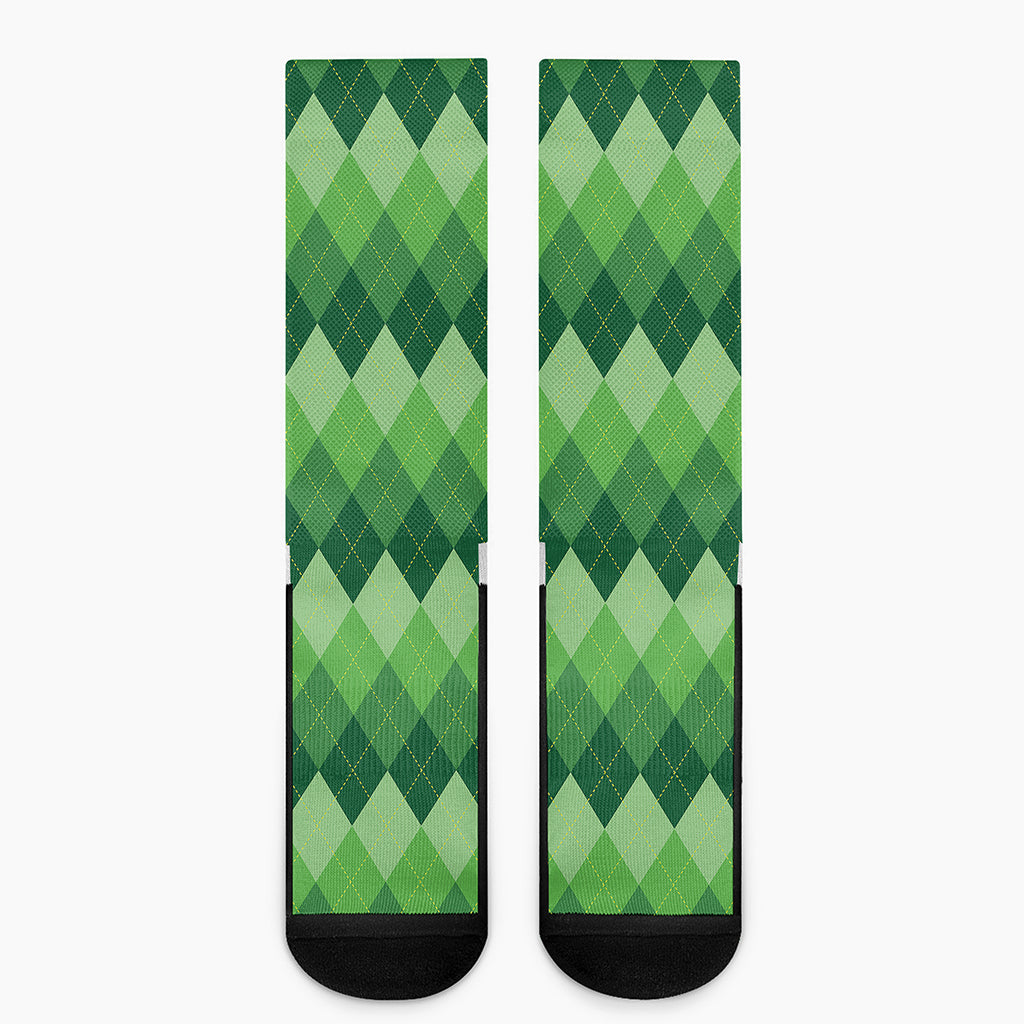 Grass Green Argyle Pattern Print Crew Socks