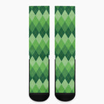 Grass Green Argyle Pattern Print Crew Socks