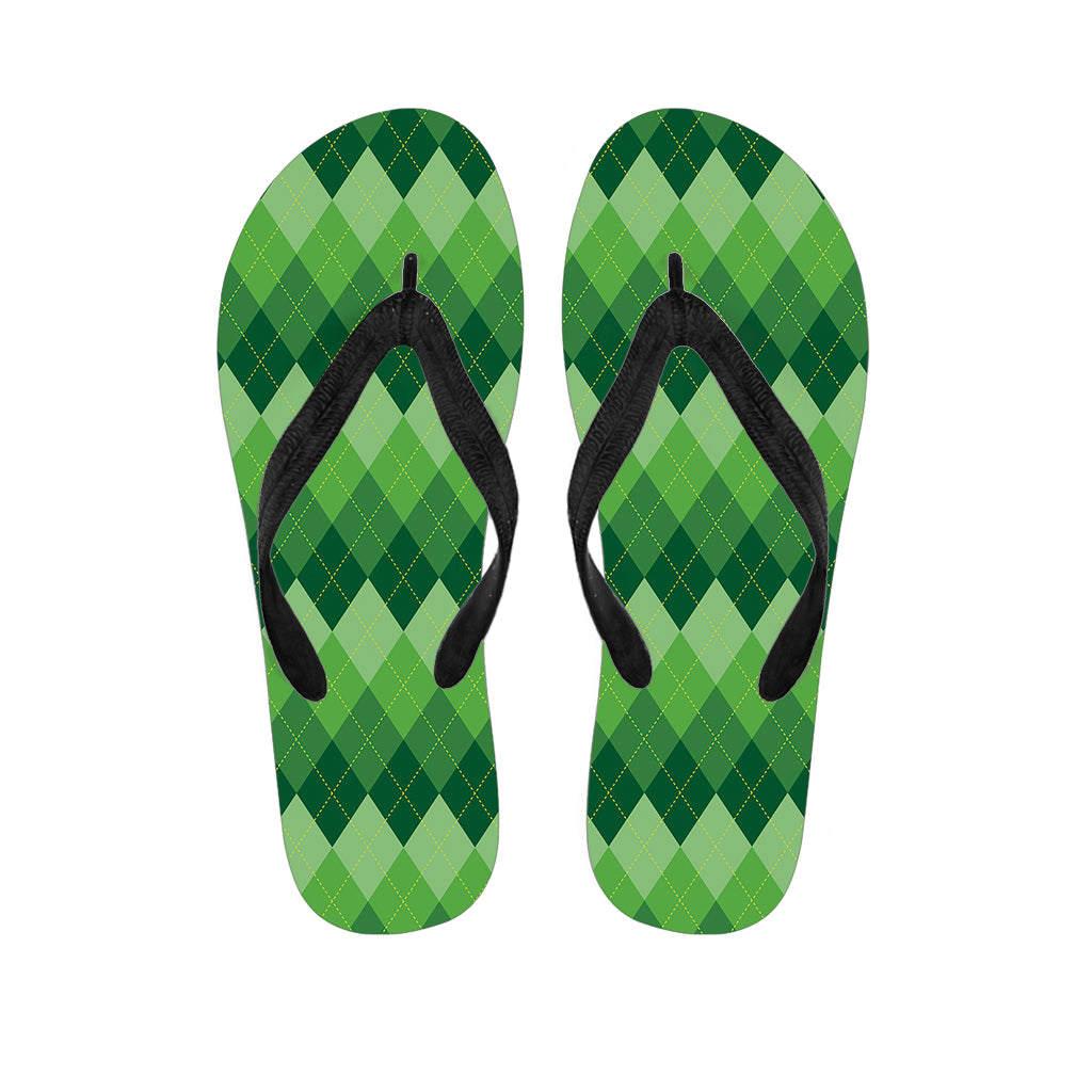 Grass Green Argyle Pattern Print Flip Flops