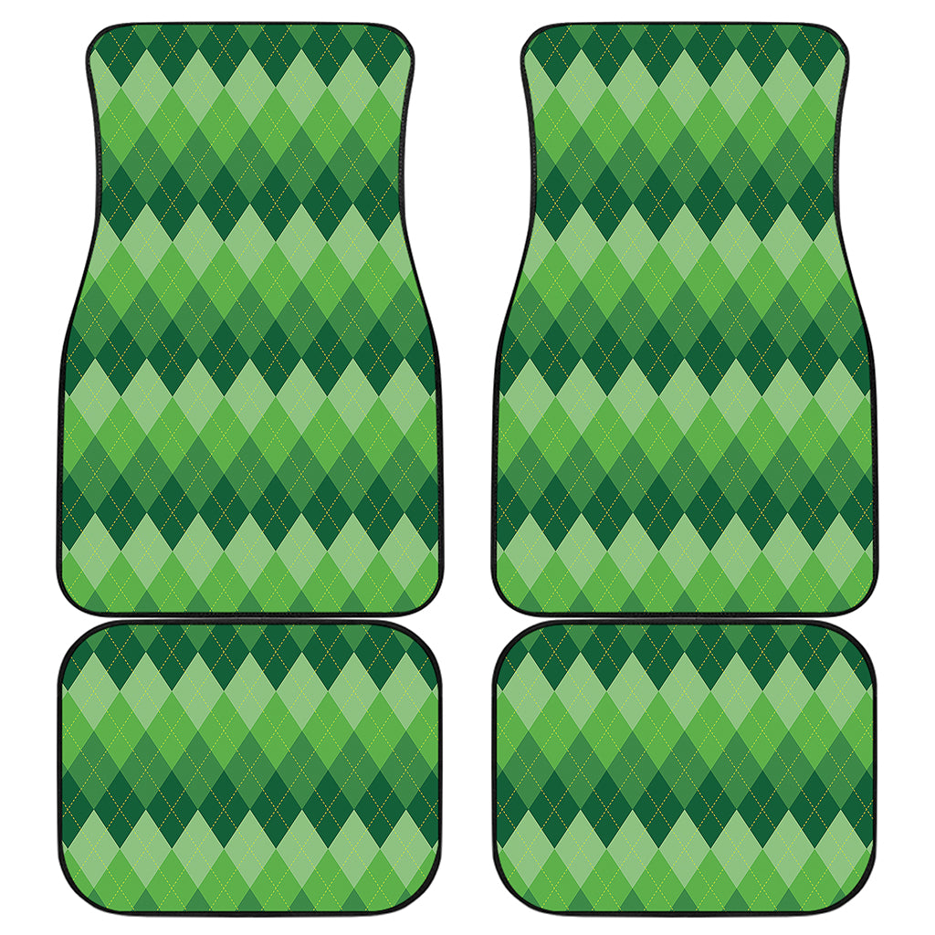 Grass Green Argyle Pattern Print Front and Back Car Floor Mats