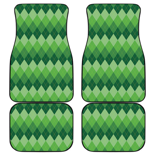 Grass Green Argyle Pattern Print Front and Back Car Floor Mats