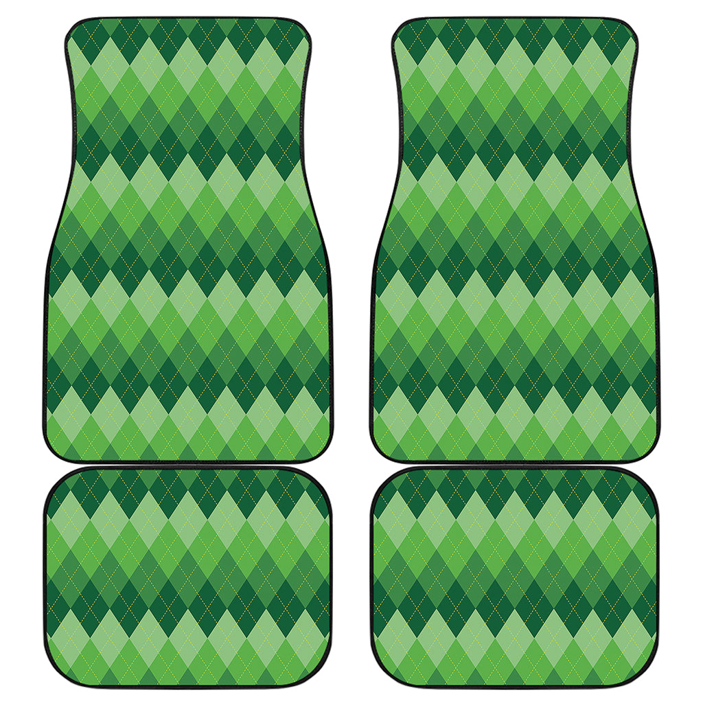 Grass Green Argyle Pattern Print Front and Back Car Floor Mats