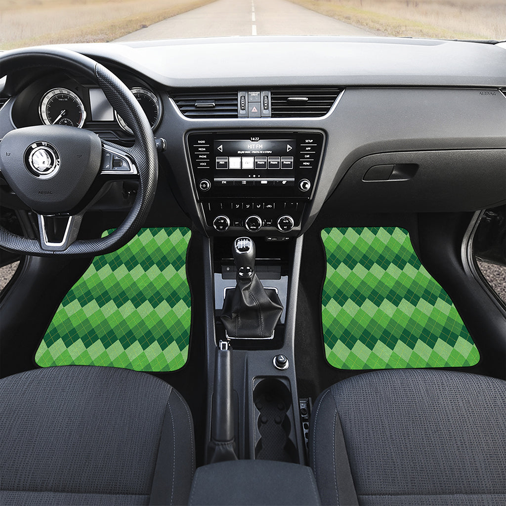 Grass Green Argyle Pattern Print Front and Back Car Floor Mats