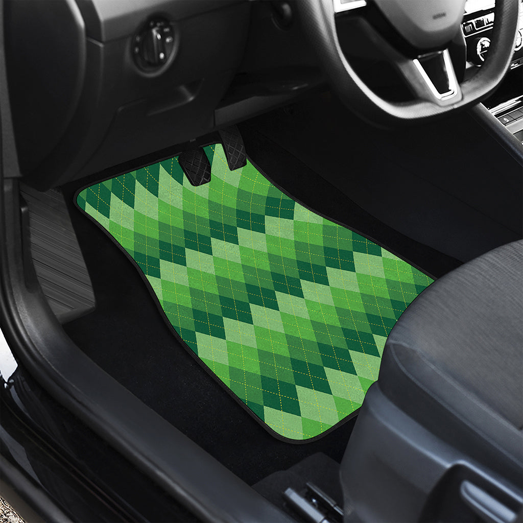 Grass Green Argyle Pattern Print Front and Back Car Floor Mats