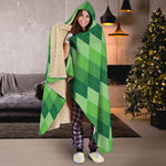 Grass Green Argyle Pattern Print Hooded Blanket