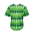 Grass Green Argyle Pattern Print Men's Baseball Jersey