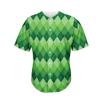Grass Green Argyle Pattern Print Men's Baseball Jersey