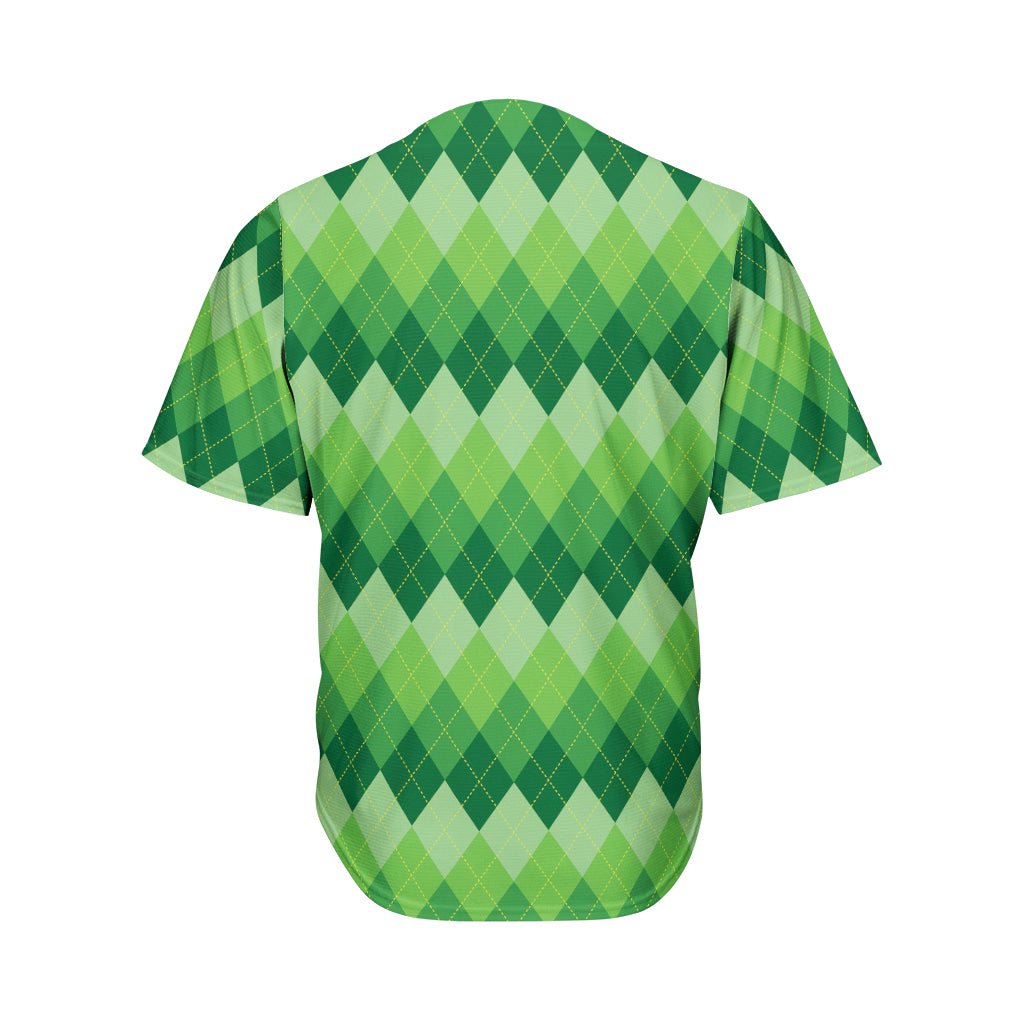 Grass Green Argyle Pattern Print Men's Baseball Jersey