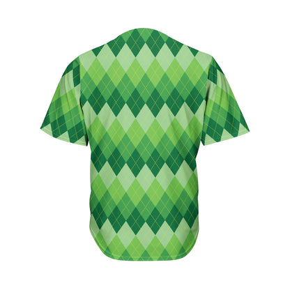 Grass Green Argyle Pattern Print Men's Baseball Jersey