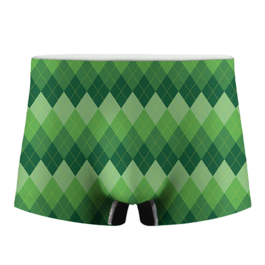 Grass Green Argyle Pattern Print Men's Boxer Briefs