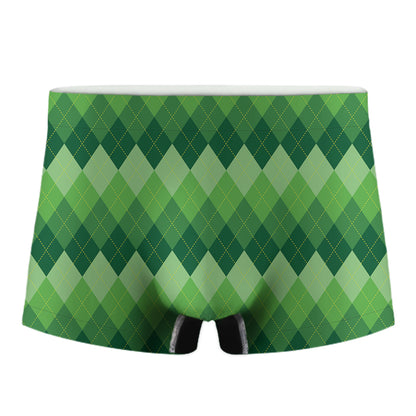 Grass Green Argyle Pattern Print Men's Boxer Briefs