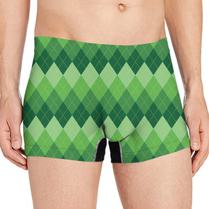 Grass Green Argyle Pattern Print Men's Boxer Briefs