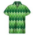 Grass Green Argyle Pattern Print Men's Short Sleeve Shirt