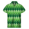 Grass Green Argyle Pattern Print Men's Short Sleeve Shirt